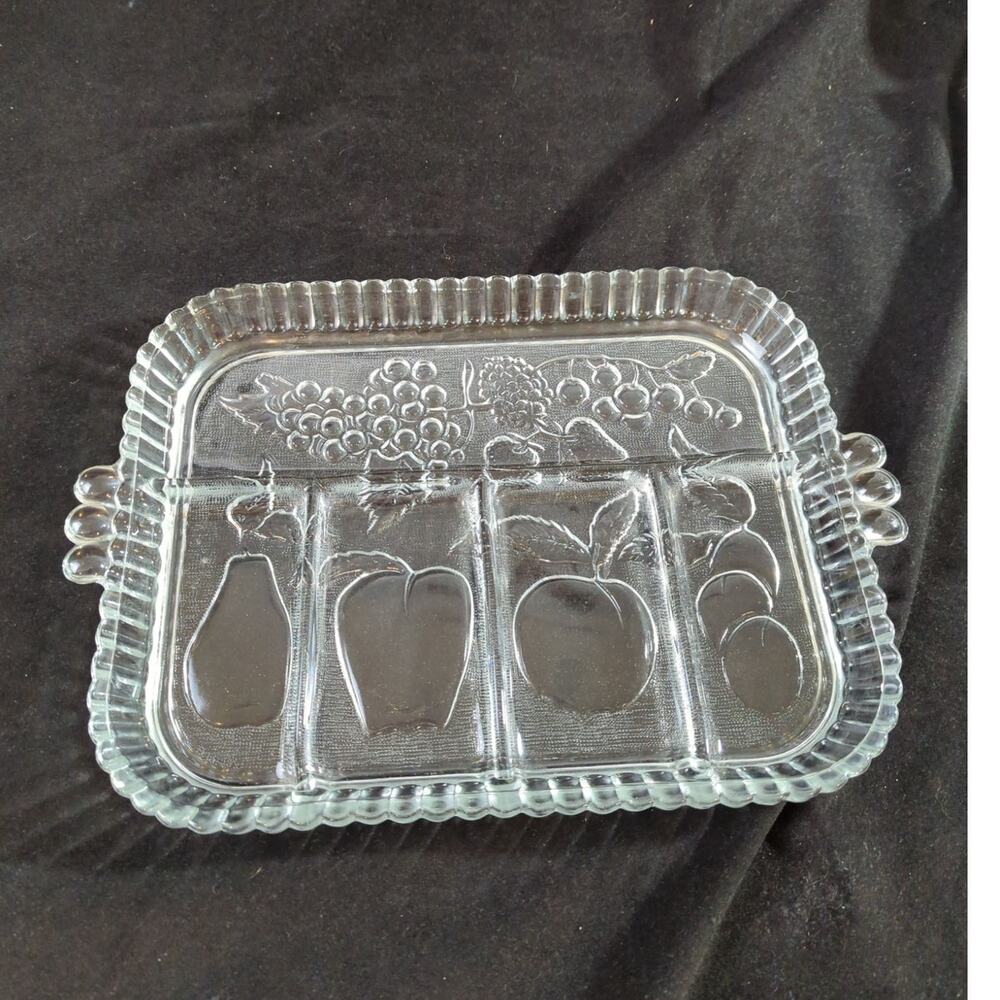 Vintage Indiana Glass Clear 5-Part Relish Tray with Fruit Design